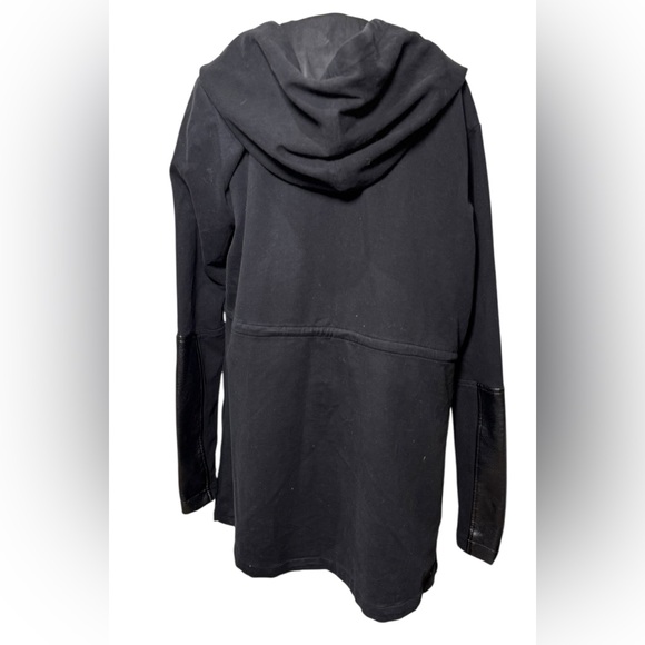 Blanc Noir Open Front Hooded Jacket With Faux Leather Accents in Black Size XL - Picture 4 of 10